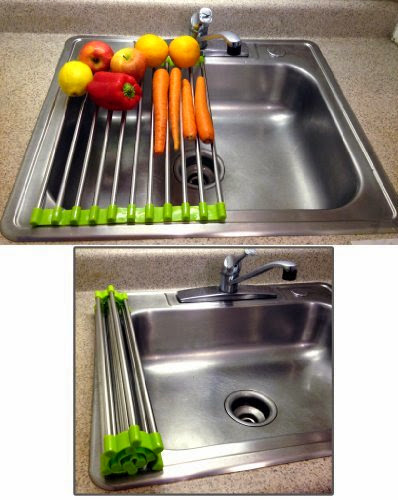  Folding Drain Rack - Stainless Steel Washing Station Colander Drying Tray Sink Suspended - Folds for Easy Storage - Great for Rinsing Vegetables and Fruit!