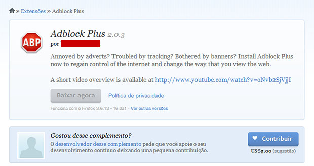 Página do Adblock Plus Página do Adblock Plus