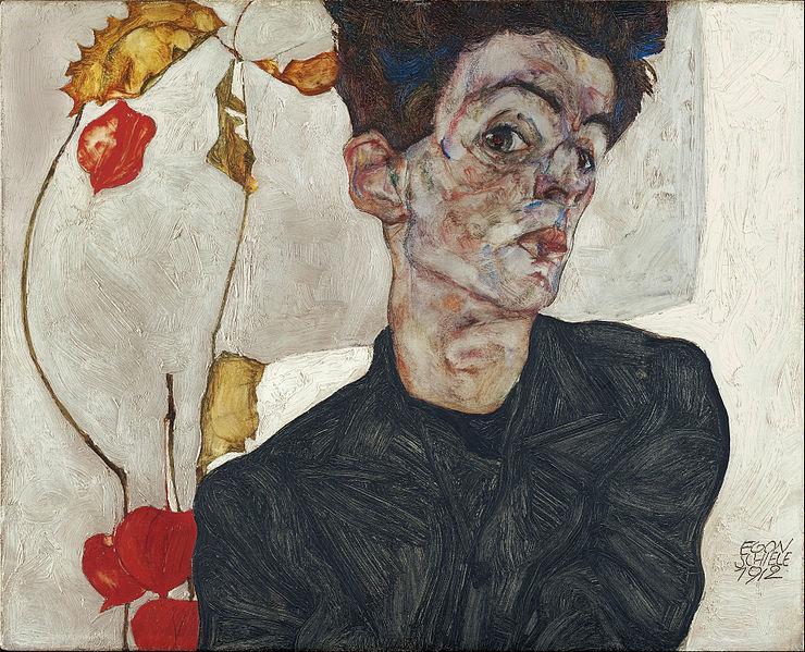 Self-Portrait with Physalis by Egon Schiele
