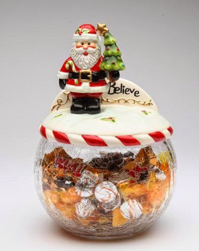  Cosmos Gifts 10637 Santa Tree Glass Cookie Jar with Ceramic Lid, 9-Inch