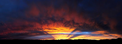 Sunset panorama--notice the power lines in the lower-right corner