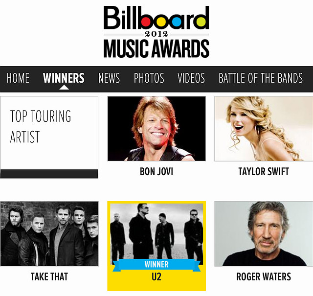El "U2 360º Tour" premiado en los Billboard Music Awards 2012 BBMA2012