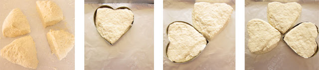 shaping the Irish soda bread dough into a shamrock using a heart-shaped cookie cutter