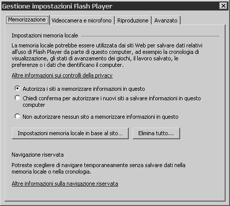 Flash Player - Pannello di controllo Flash Player - Pannello di controllo