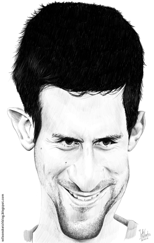 Caricature of Novak Djokovic, using MyPaint. Caricature of Novak Djokovic, using MyPaint.