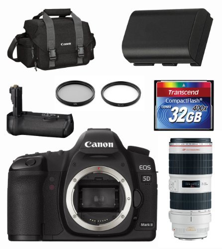 Canon EOS 5D Mark II 21.1MP Digital SLR (Body Only) + Canon EF 70-200mm f/2.8L IS II USM Lens + Canon Gadget Bag + Canon 5D Mark II Battery Grip + Canon 5D Mark II Battery Pack + 32GB CF Deluxe Adventures Package