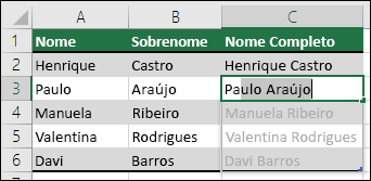 preenchimento relâmpago no Excel
