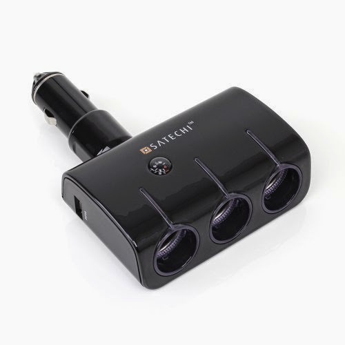  Satechi 12V Car Splitter Charger Socket Extender with USB Port (3 Splitter + 2 USB Ports) for smartphones, tablets, music players, FM transmitters, GPS navigation