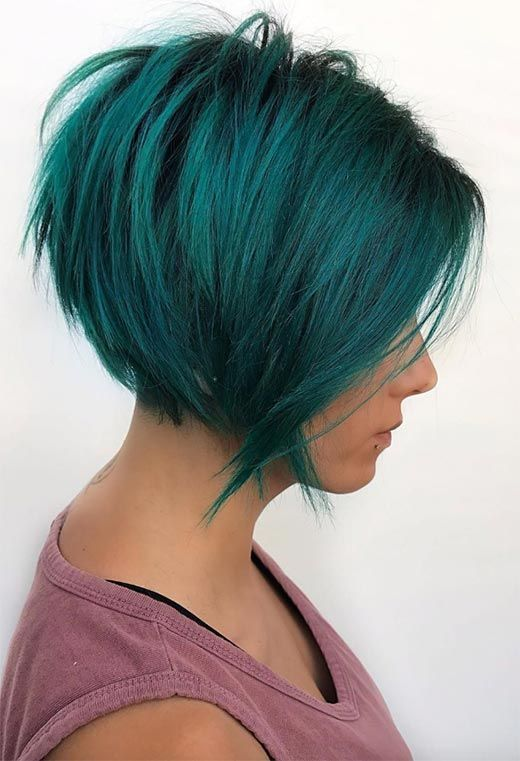 green side-swooped Asian short hair