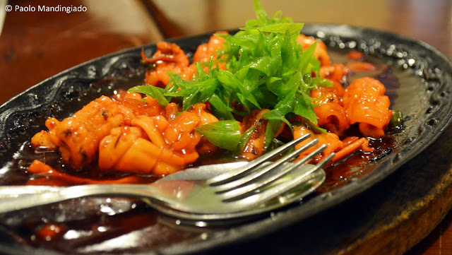The color was a bit off when we first saw it - too bright I think - but one bite and were won over by Ocho's sweet spicy sizzling squid. Spicyyy!