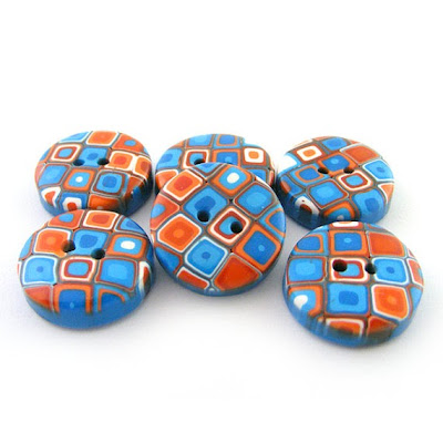 Orange and Turquoise Retro Polymer Clay Buttons by Rolyz Creations