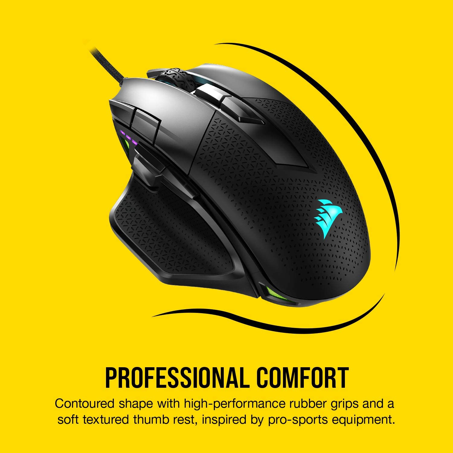 An ergonomic gaming mouse is designed to support the whole hand for optimal comfort while gaming. 