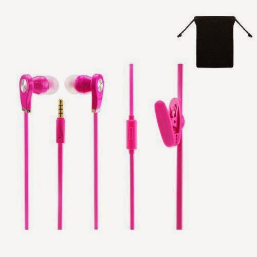  Premium Stereo Handsfree Headset Earbuds Earphones with mic for LG Venice/ 730 (Pink Color) w/ Anti-Tangle Flat Wire + Carry Bag