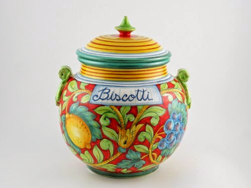  Italian Ceramic Biscotti Cookie Jar, Handmade in Tuscany