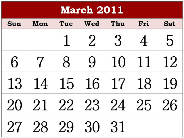 march calendar. Calendar 2011 March