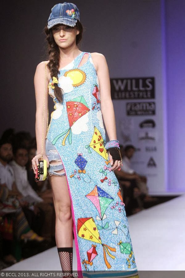 Marcela walks the ramp for fashion designer Niharika Pandey on Day 4 of Wills Lifestyle India Fashion Week (WIFW) Spring/Summer 2014, held in Delhi.