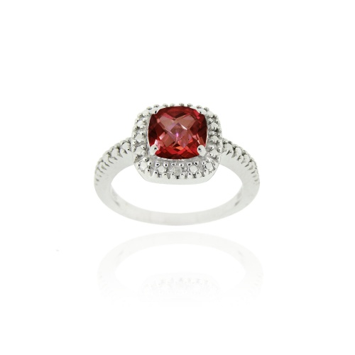 925 silver 2ct garnet diamond accent square ring