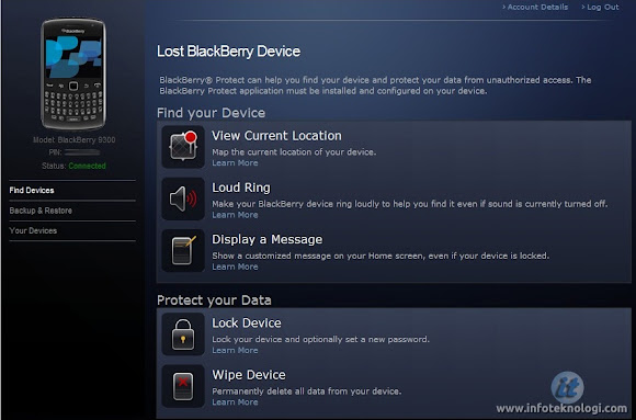 Screenshot website Blackberry protect