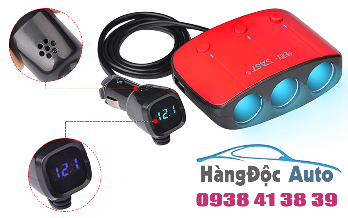 Bộ chia ổ mồi thuốc lá ra 3 ổ mồi thuốc lá và 2 cổng usb loại cao cấp chia nguon xe hoi, o chia moi thuoc, o moi thuoc la, o cam sac tren xe hoi, bo chia nguon tren xe hoi