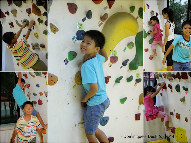 The kids trying the indoor rock climbing course