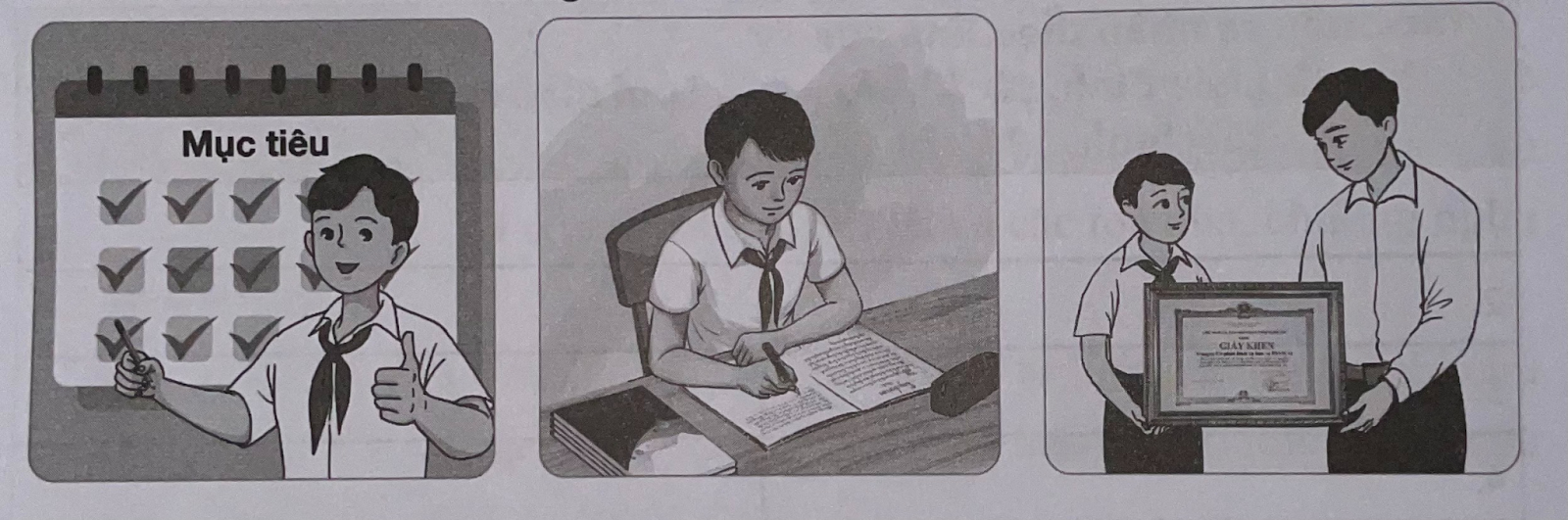 A child sitting at a desk writing on a book

Description automatically generated