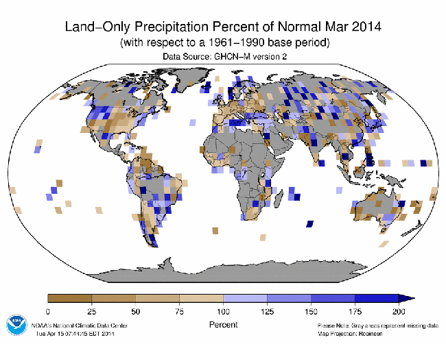 Informe climático de la Tierra. Marzo de 2014, el cuarto más cálido desde 1880