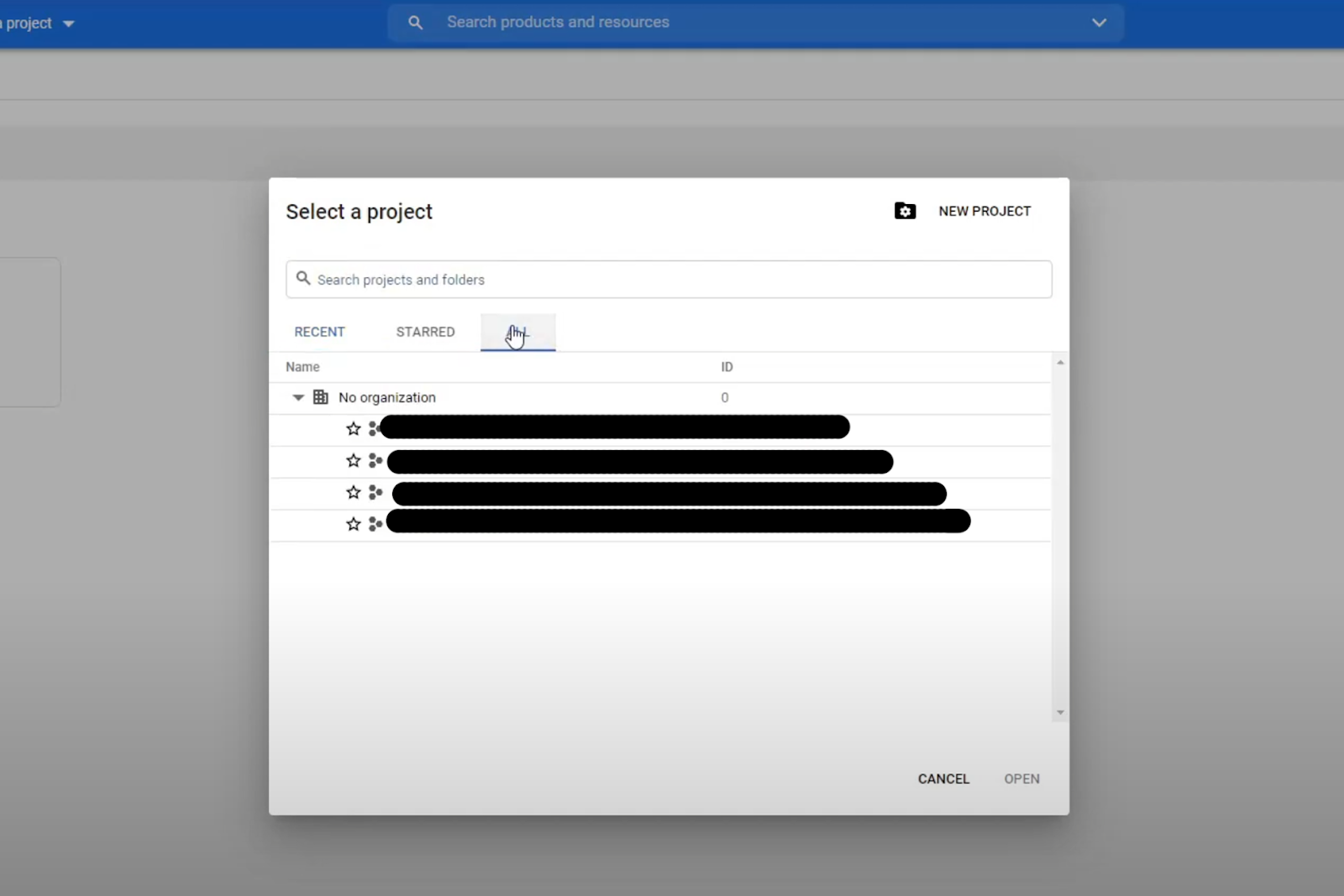 Select a project