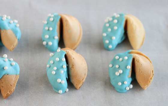 close-up photo of Chocolate Dipped Fortune Cookies