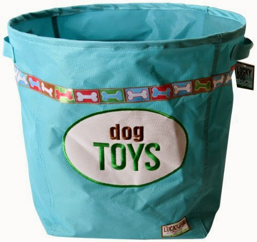  DEI Lucky Dog Collection Print and Embroidered Canvas Toy Basket, Blue