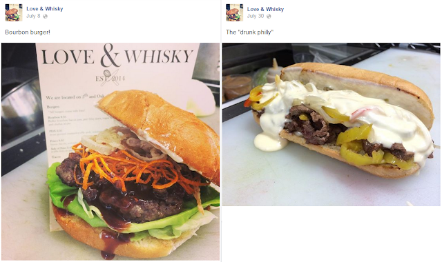 Bourbon Burger and Drunk Philly from food cart Love & Whisky
