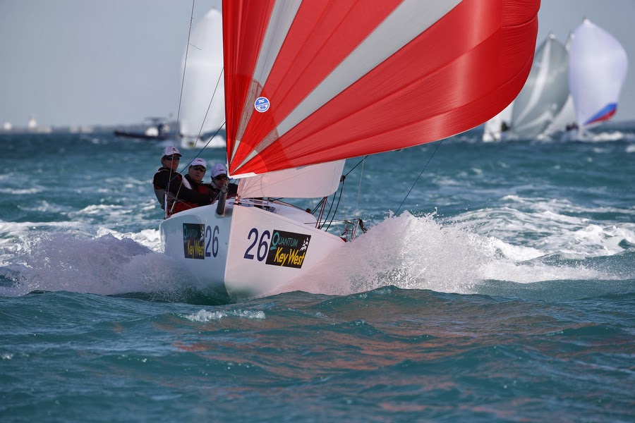 J70 sailing fast under spinnaker off Florida Keys