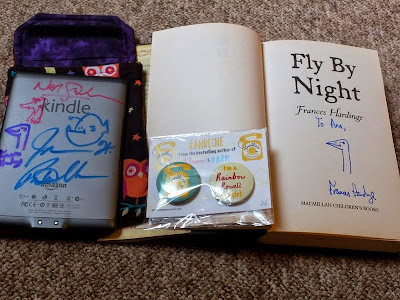 E-reader and copy of Fly By Night signed by Frances Hardinge
