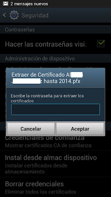 Instalar certificado digital desde la tarjeta SDCard en un Samsung Galaxy S3 con Android 4.1.2