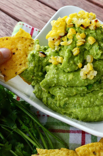Grilled Corn & Poblano Guacamole from KatiesCucina.com