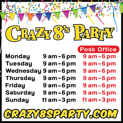 Crazy 8's Party & Post Office logo