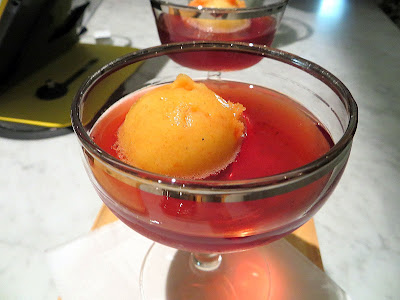 Fifty Licks Sorbet Cocktails of The Furacão – Passion fruit with Sichuan Peppercorn Sorbet, Cossart Gordan Bual Madeira, Byrrh bitters.