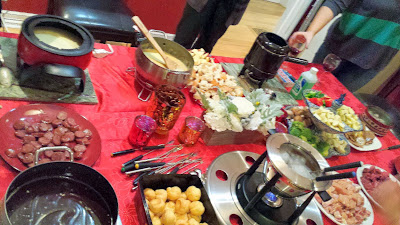 fondue party photo- cheese, chocolate and broth fondue