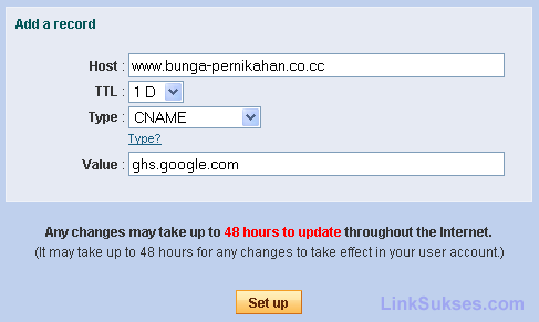 Setup domain .co.cc
