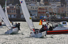 J/22 sailboats- sailing to starting line- college match race sailing regatta