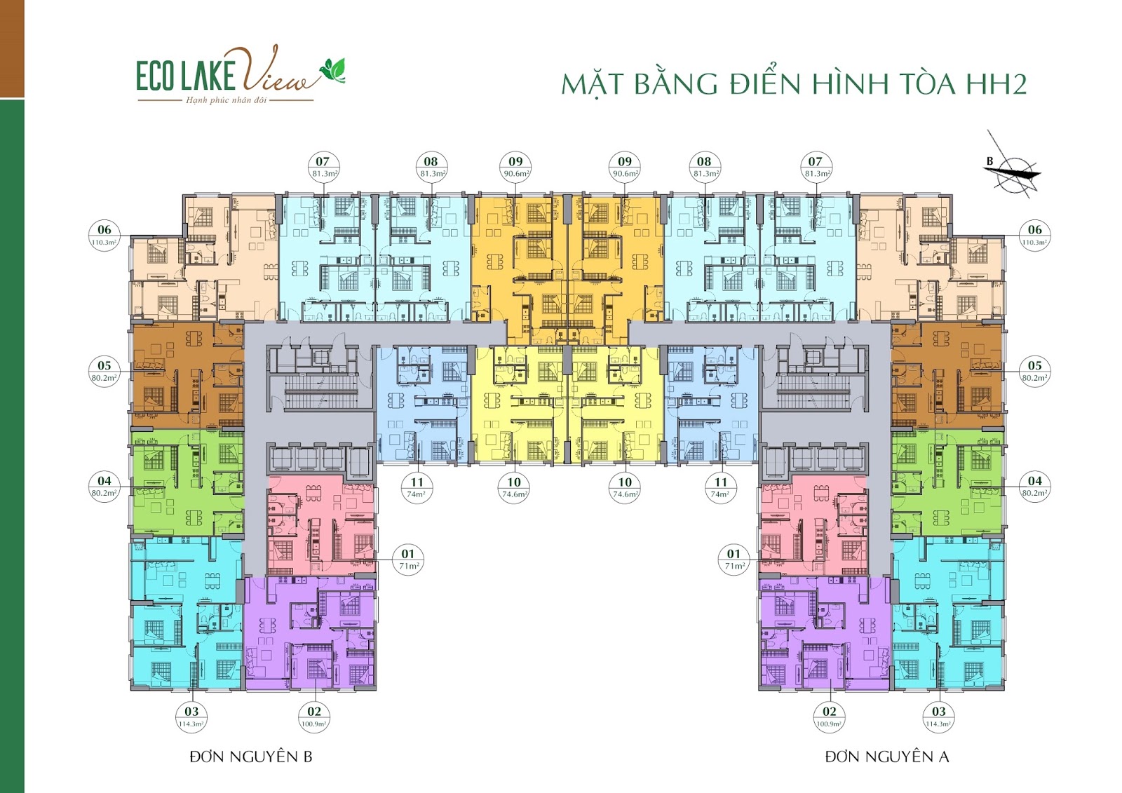 Mặt bằng điển hình toà HH2 chung cư Eco Lake View Mặt bằng điển hình toà HH2 chung cư Eco Lake View