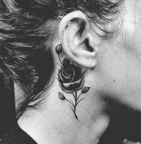 black rose tattoos on neck