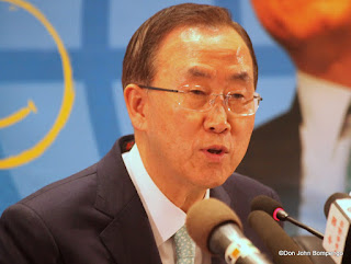 Ban Ki-moon, Secrétaire Général de l'Onu le 22/05/2013 à Kinshasa, lors d'une conférence de presse. Radio Okapi/Ph. John Bompengo