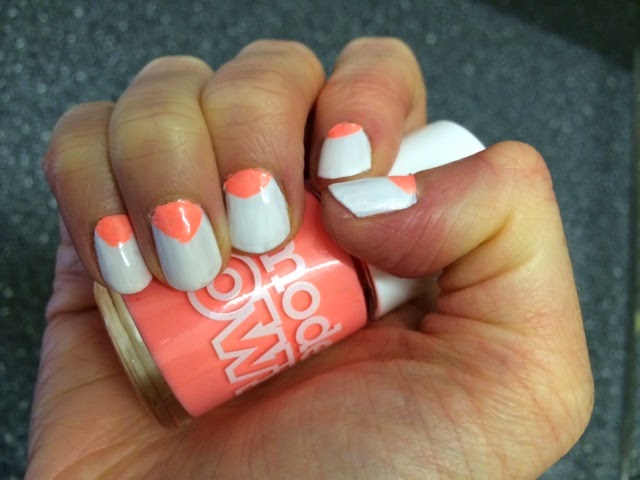 Eye Candy Nails & Training - Acrylic nails with orange and white gel polish  and white glitter nail art with gems. by Amy Cranny on 25 July 2014 at 07:52