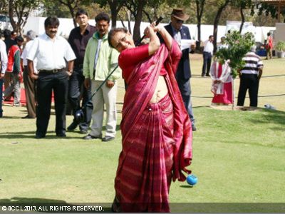 Bhupendra Mandaliya, swinging at the inauguration of the Kensville golf club, off Ahmedabad. 
