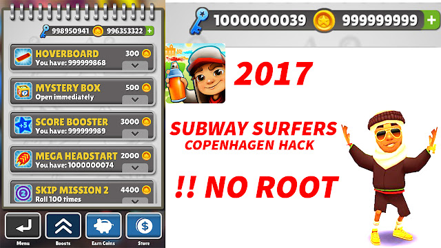 Tải Hack Game Subway Surfers Mod full coin, key, Hoverboard cho android không cần root máy. HACK