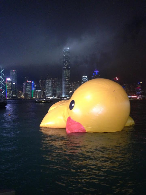 あの人気の巨大アヒル、香港の海で溺れる…。