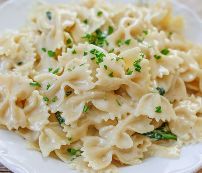 close-up photo of alfredo pasta