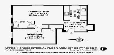 1 bedroom, 1 bathroom Parkchester, Bronx, New York apartment and condominium floor plan - 577 sq ft.