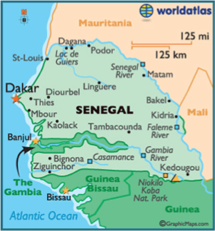 Mapa de Gambia y Senegal