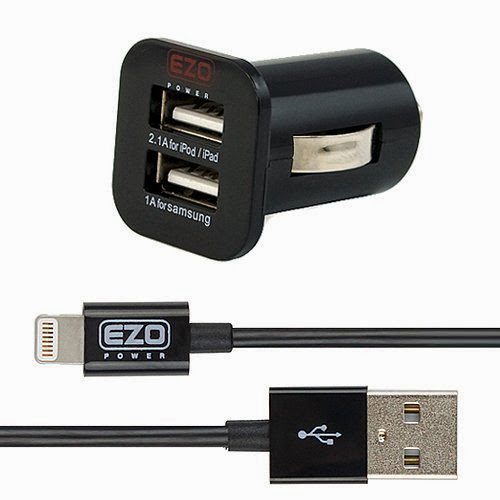  EZOPower 3.1A USB Car Charger with Apple Certified 8-Pin Lightning Cable for iPhone 5 / 5S / 5C, iPad Air, iPad Mini with Retina Display, iPad 4, iPad Mini, iPod Touch 5, Nano 7(3 feet, Black)- (IOS7 Supported)